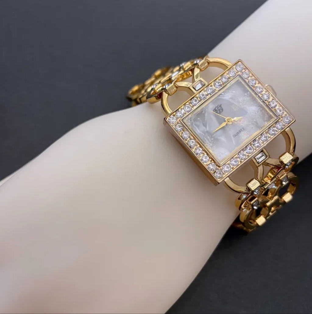 Elizabeth Taylor White Diamonds Womens Goldtone Quartz Bracelet Watch